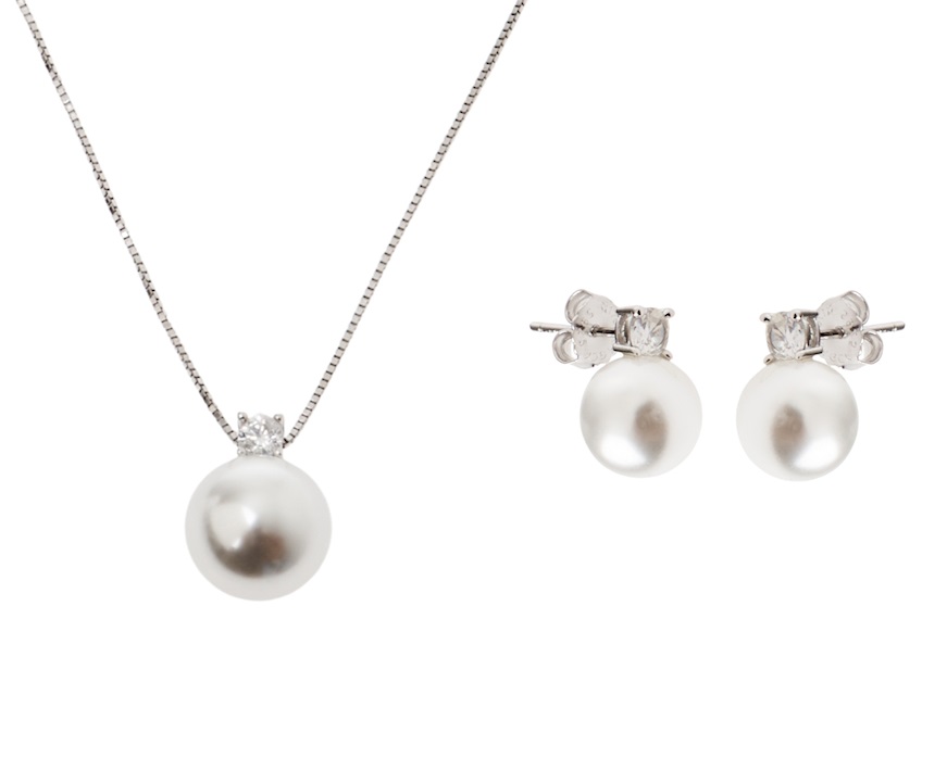 Parure collana e orecchini argento con shell pearl e cubic zirconia Sovrani