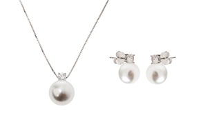 Parure collana e orecchini argento con shell pearl e cubic zirconia Sovrani