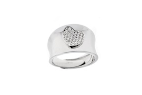 Ring Heart silver band with central heart and zircons Selezione Zanolli