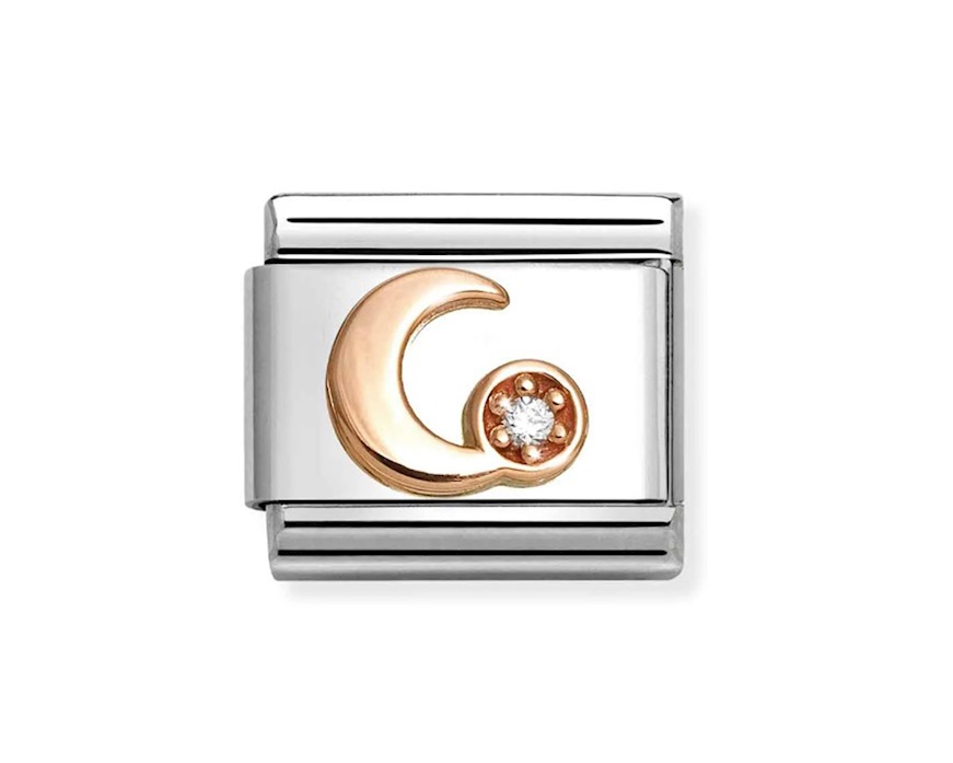 Luna Pietra Bianca Composable acciaio oro rosa 375 e zirconi Nomination