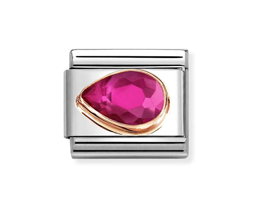 Goccia Pietra Rossa Composable acciaio oro rosa 375 e zirconi Nomination