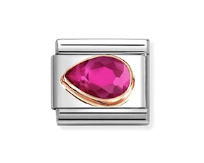 Goccia Pietra Rossa Composable acciaio oro rosa 375 e zirconi Nomination