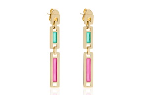 Orecchini pendenti Kaleidos in bronzo dorato con smalto verde e rosa Unoaerre