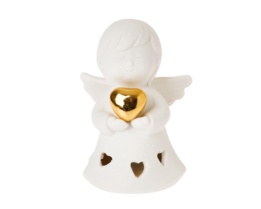 Statuina Angioletto con cuore porcellana con cuore oro e luce LED Selezione Zanolli
