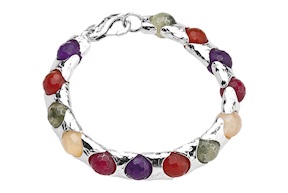 Bracciale Rainbow argento martellato con pietre multicolor Selezione Zanolli