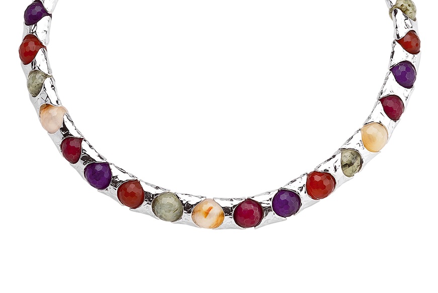 Collana Rainbow argento martellato con pietre multicolor Selezione Zanolli