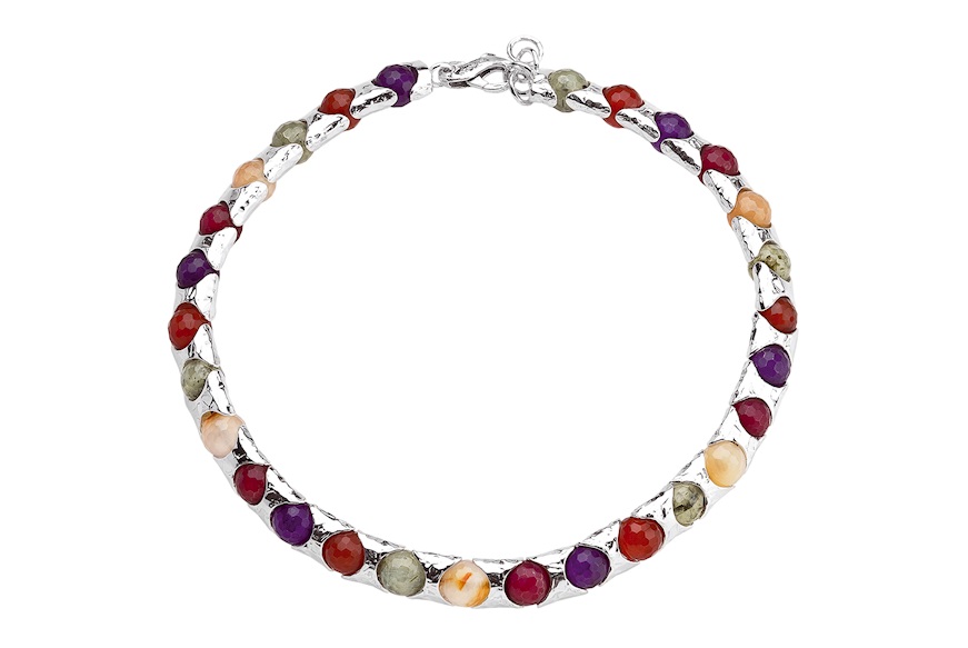 Collana Rainbow argento martellato con pietre multicolor Selezione Zanolli