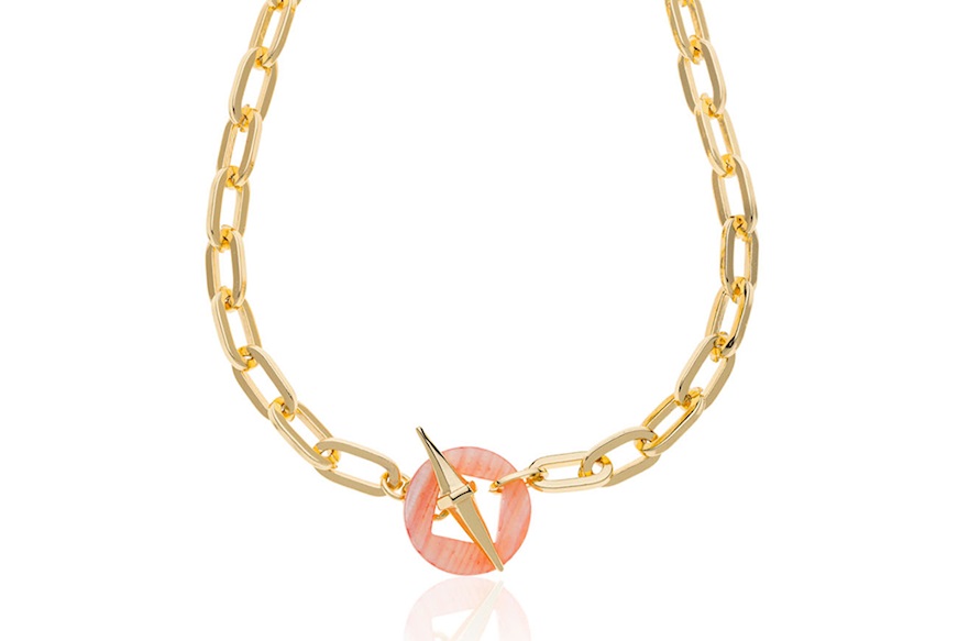 Necklace Joya chain in gilded bronze with pink mother-of-pearl Unoaerre