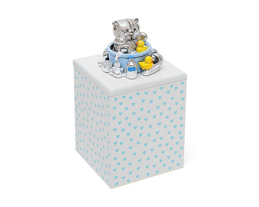 Scatola carillon bagnetto Forever Friends Orsetto Celeste con batuffoli di ovatta Selezione Zanolli