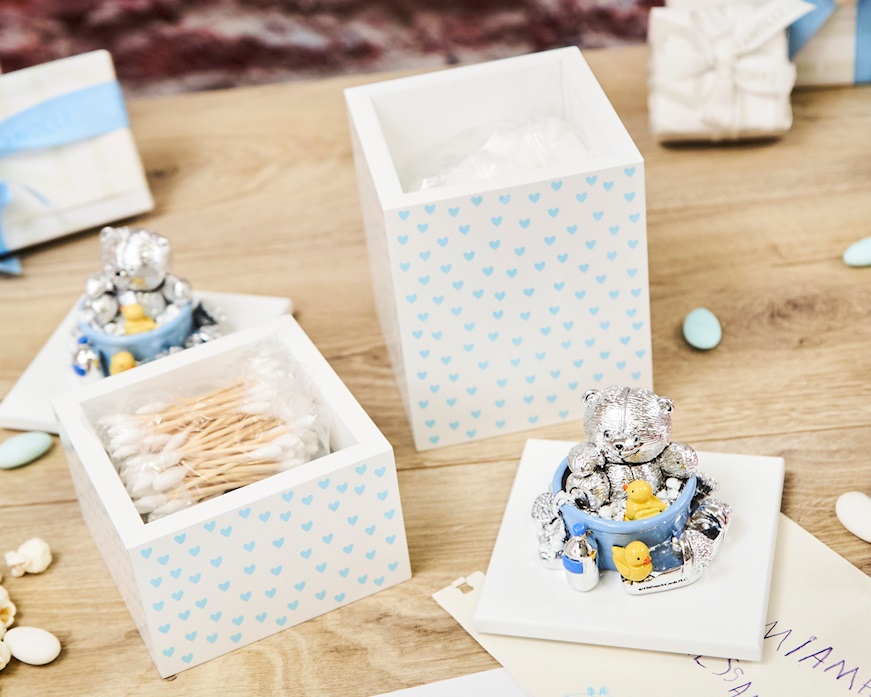 Scatola carillon bagnetto Forever Friends Orsetto Celeste con batuffoli di ovatta Selezione Zanolli