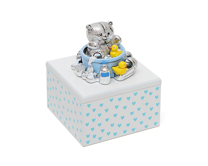 Scatola carillon bagnetto Forever Friends Orsetto Celeste con cotton-fioc Selezione Zanolli