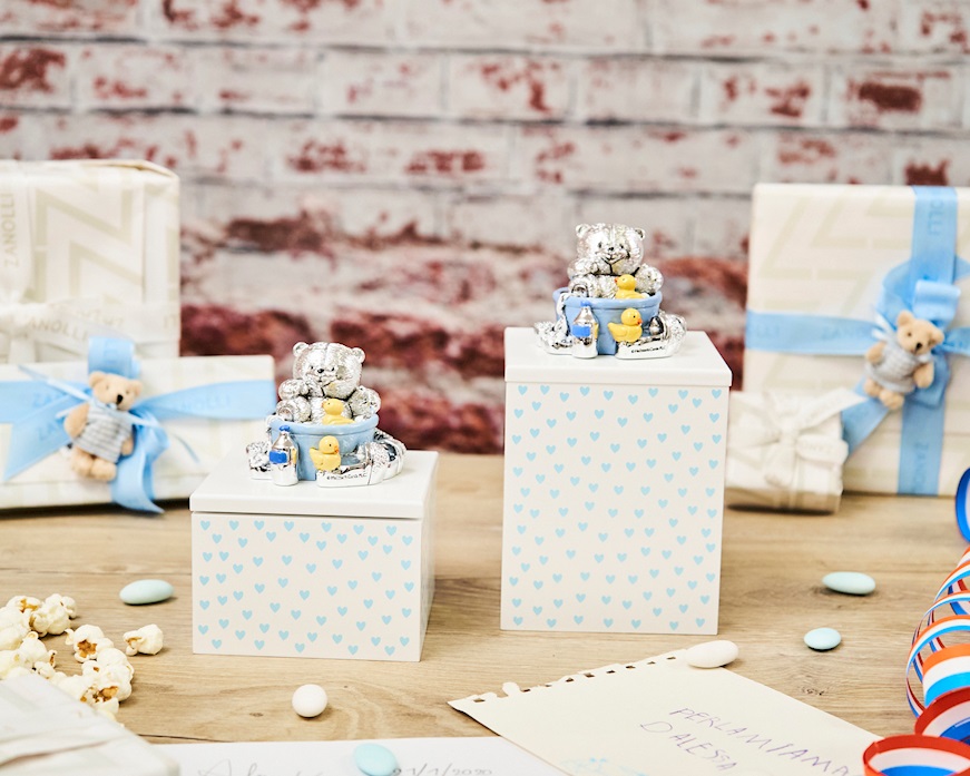 Scatola carillon bagnetto Forever Friends Orsetto Celeste con cotton-fioc Selezione Zanolli