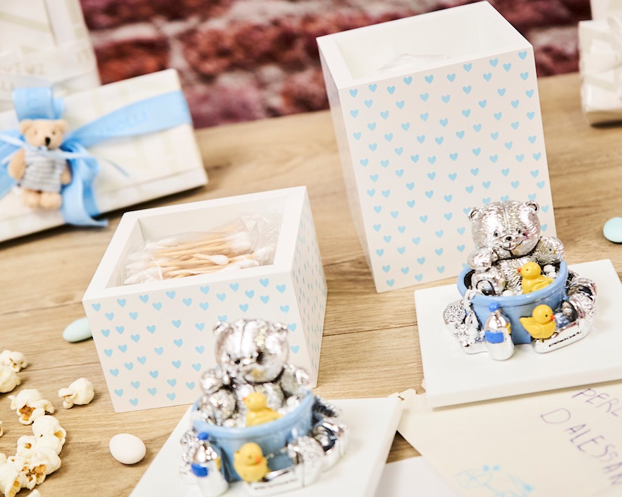 Scatola carillon bagnetto Forever Friends Orsetto Celeste con cotton-fioc Selezione Zanolli