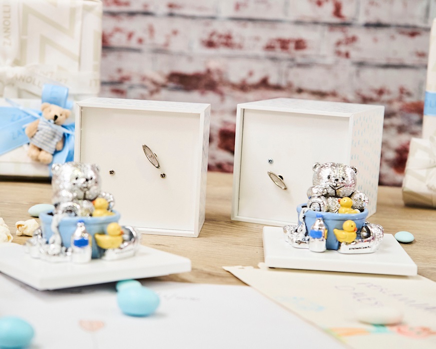 Scatola carillon bagnetto Forever Friends Orsetto Celeste con cotton-fioc Selezione Zanolli