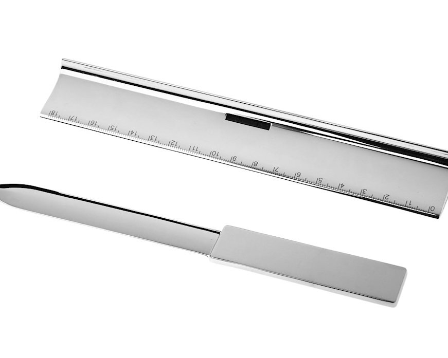Set scrivania 2 pezzi silver plated tagliacarte, righello Selezione Zanolli