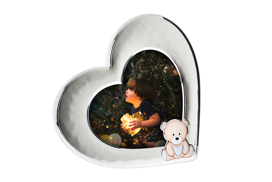Heart picture frame Teddy Bear with Heart pvd Silver blue Selezione Zanolli