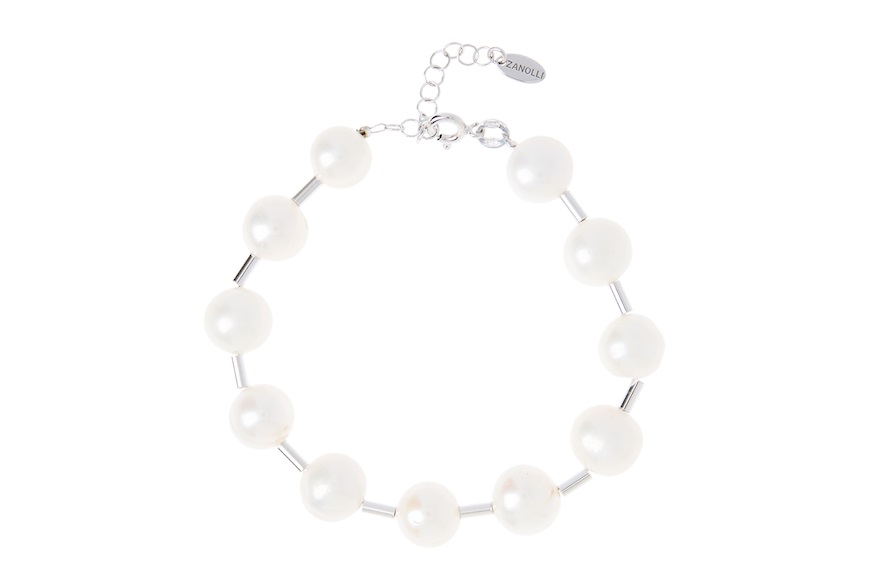 Bracciale argento con perle di fiume e cilindri Selezione Zanolli