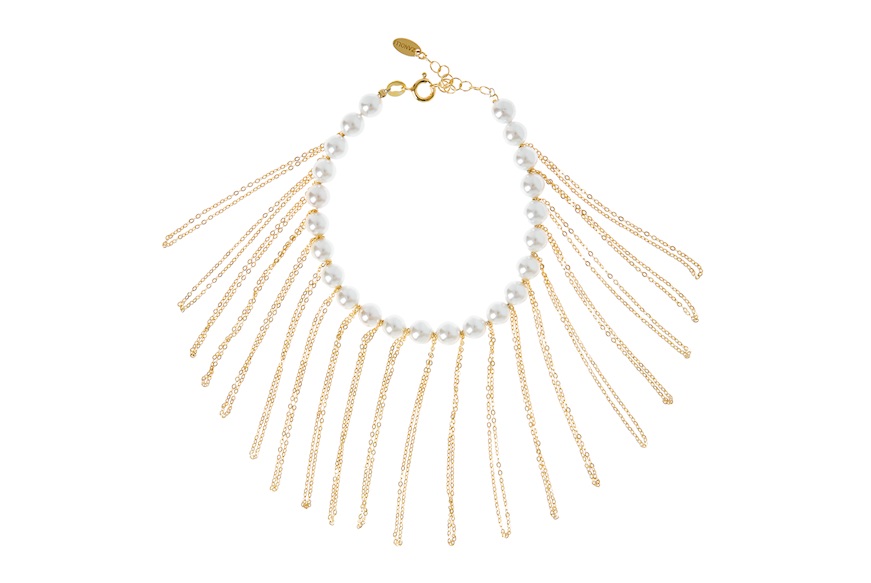 Bracelet silver gilded with shell pearls and fringes Selezione Zanolli