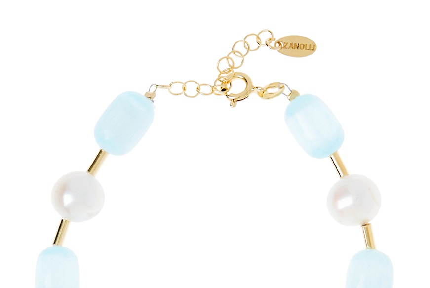 Bracciale argento dorato con selenite azzurra e perle Selezione Zanolli
