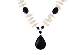 Collana argento dorato con chips di perle e agata nera Selezione Zanolli