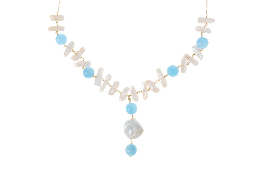 Necklace silver with pearls and acquamarine Selezione Zanolli