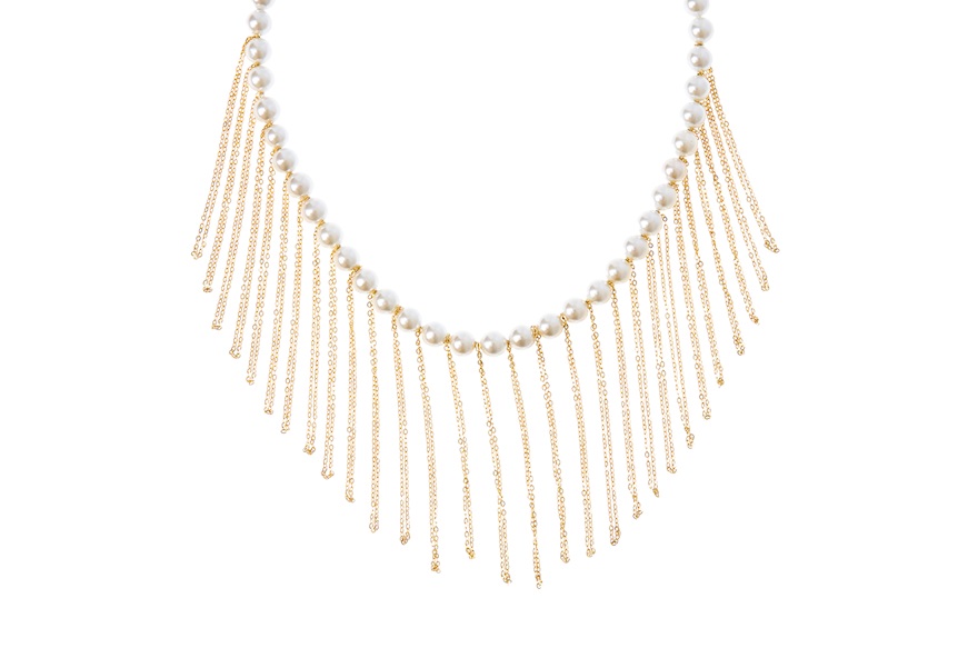 Necklace silver gilded with shell pearls and fringes Selezione Zanolli