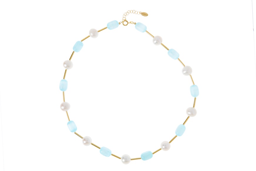 Necklace silver gilded with blue selenite and pearls Selezione Zanolli