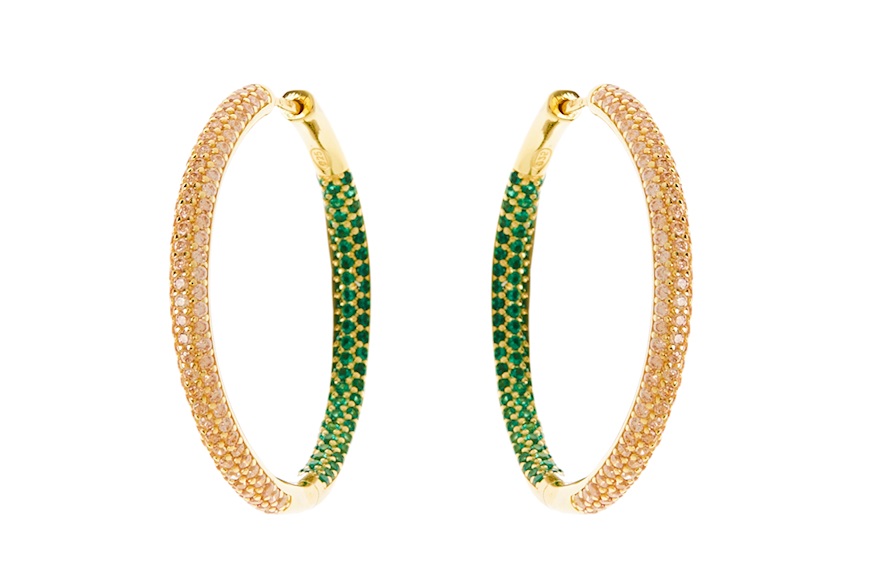 Orecchini a cerchio argento dorato champagne e verde Selezione Zanolli
