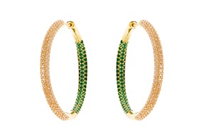 Orecchini a cerchio argento dorato champagne e verde
