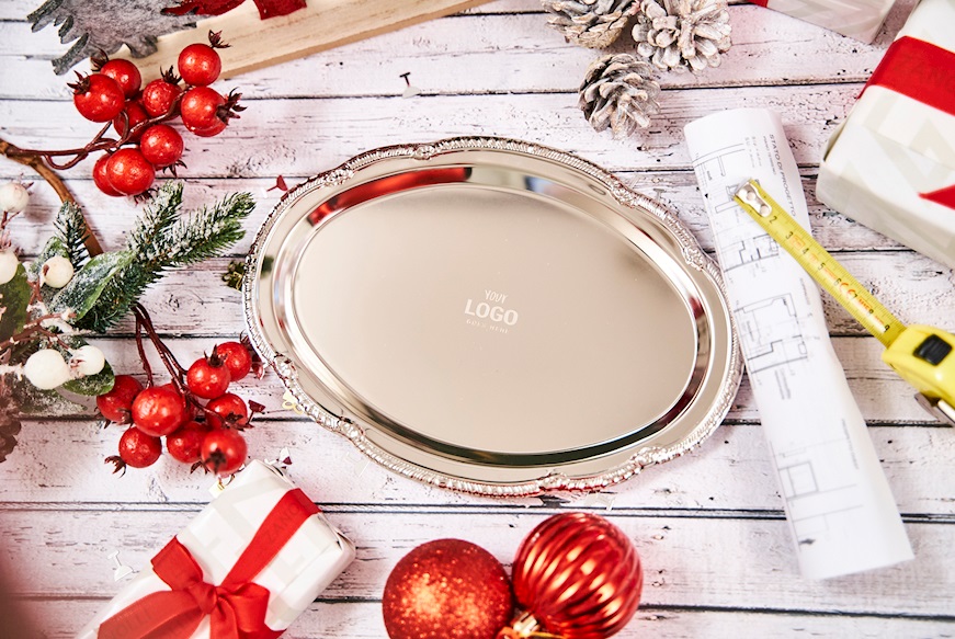 Oval Tray in polished metal with worked edge Selezione Zanolli
