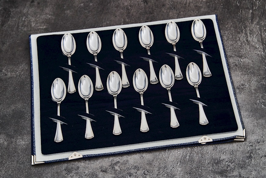 Spoon set silver 12 pieces with beaded handles Selezione Zanolli