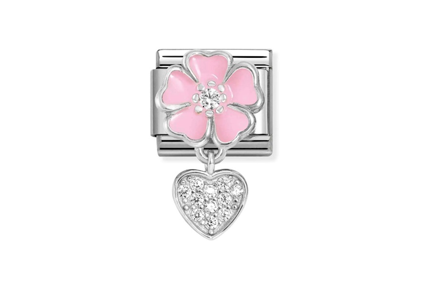 Flower Charm Composable steel silver and zircons Nomination
