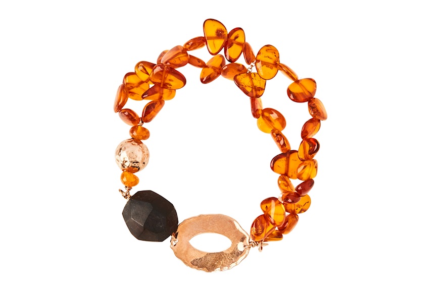 Bracelet silver with amber and ebony Luisa della Salda