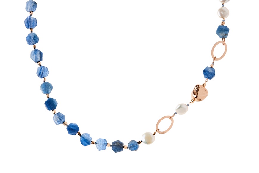 Necklace silver rosè with kyanite and pearls Luisa della Salda