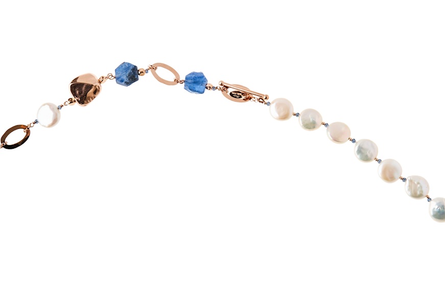 Necklace silver rosè with kyanite and pearls Luisa della Salda