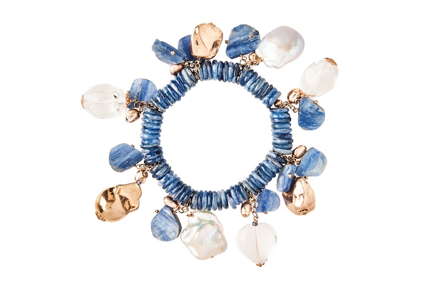 Bracelet silver rosè with kyanite and pearls Luisa della Salda