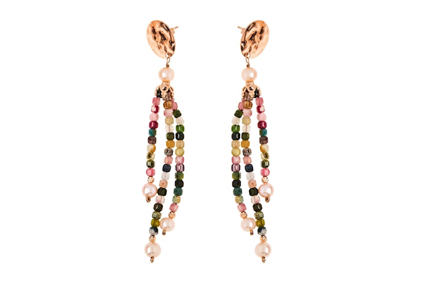 Earrings silver rosè with tourmalines and pearls Luisa della Salda