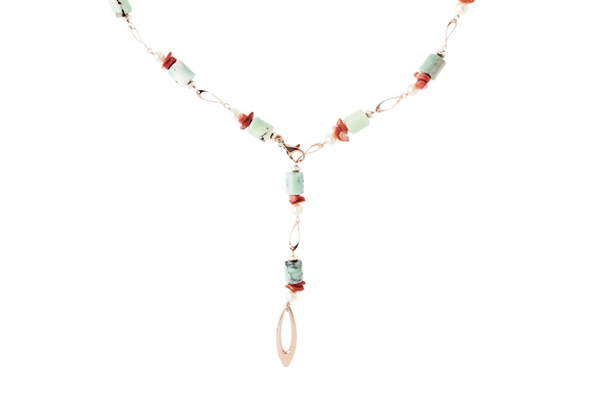 Necklace silver with chrysoprase and coral Luisa della Salda