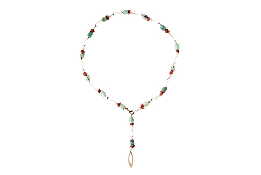 Necklace silver with chrysoprase and coral Luisa della Salda