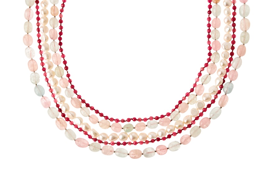 Necklace silver with morganite, pink jade and pearls Luisa della Salda
