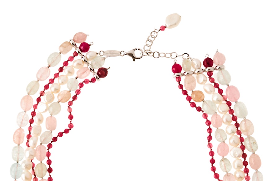 Collana argento con morganite, giada rosa e perle Luisa della Salda