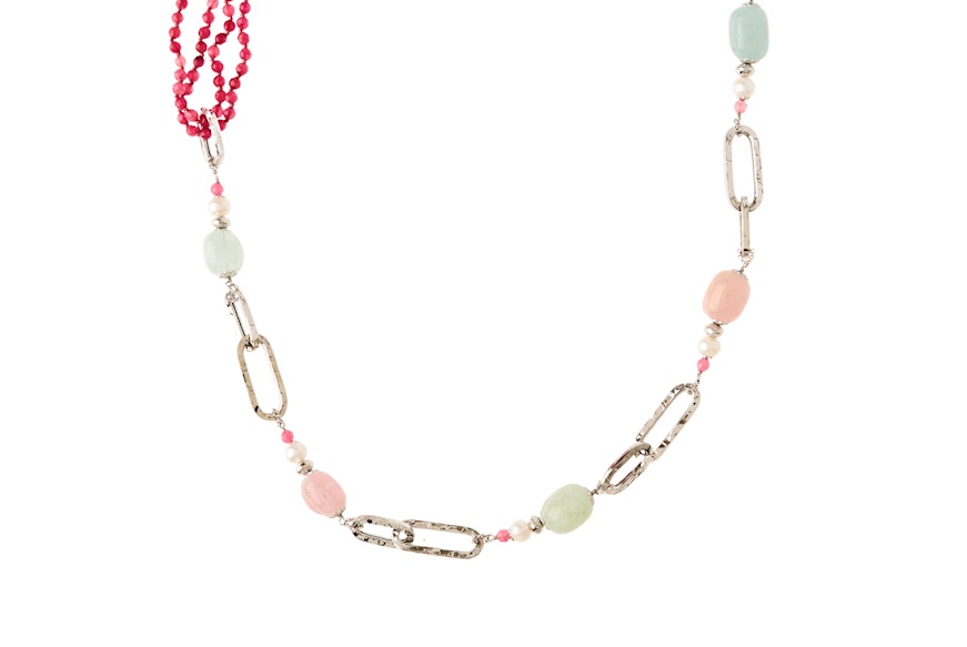 Necklace silver with morganite, pink jade and pearls Luisa della Salda