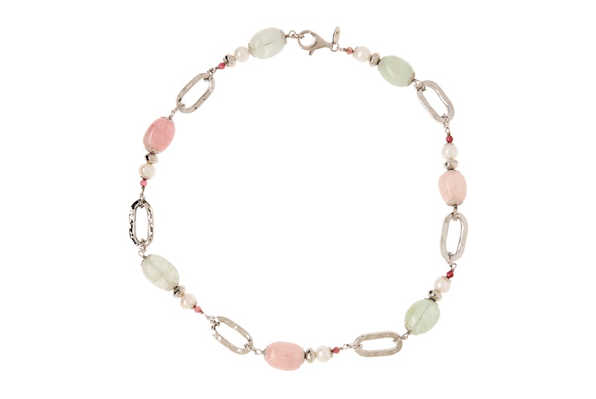 Necklace silver with morganite, pink jade and pearls Luisa della Salda