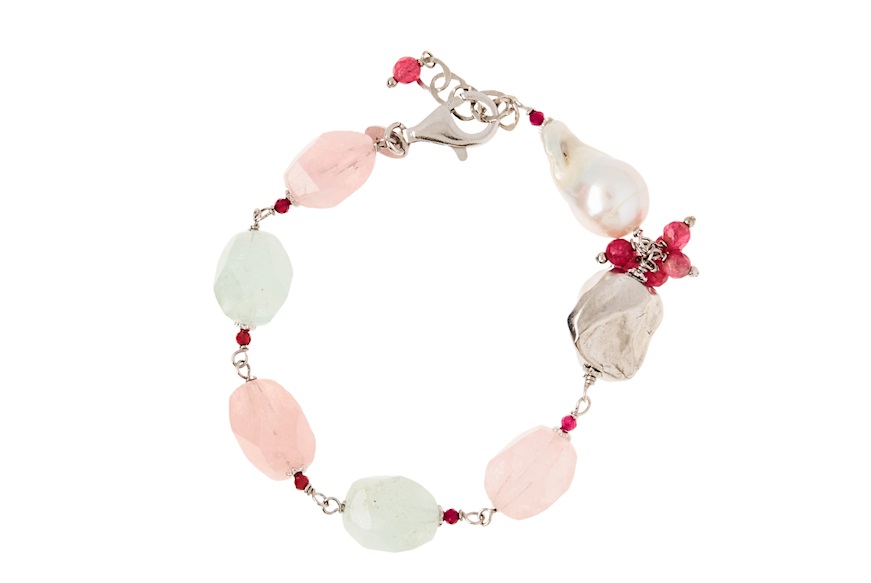 Bracciale argento con morganite, giada rosa e perle Luisa della Salda