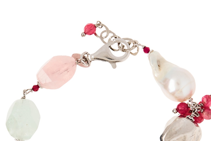 Bracciale argento con morganite, giada rosa e perle Luisa della Salda