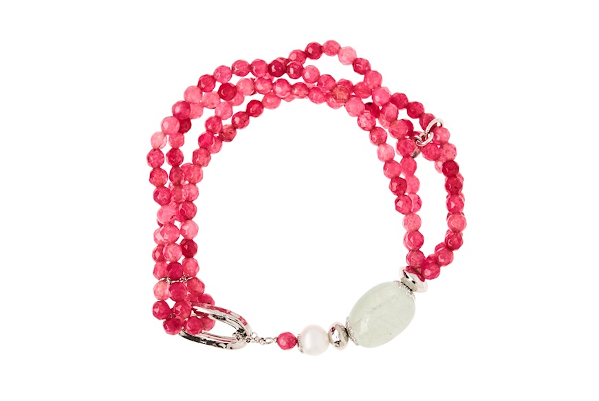 Bracciale argento con morganite, giada rosa e perle Luisa della Salda