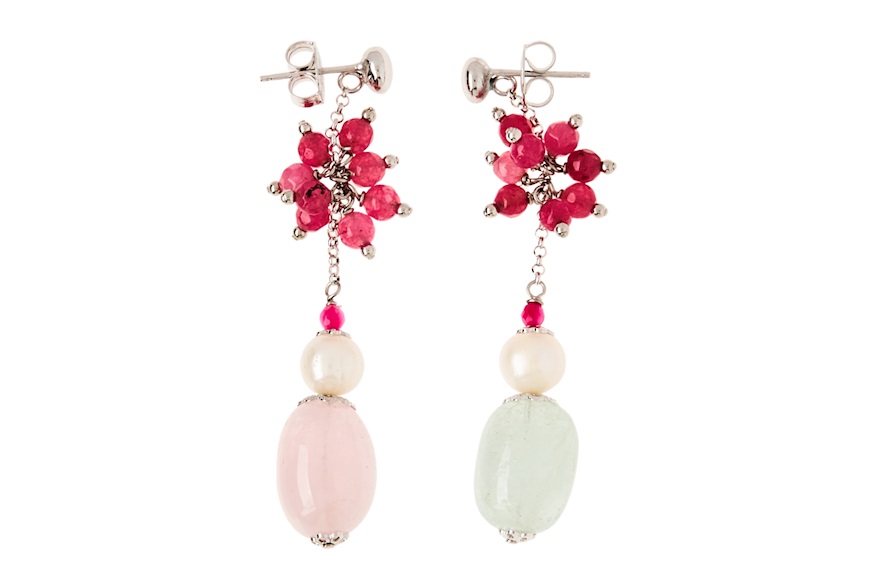 Orecchini argento con morganite, giada rosa e perle Luisa della Salda