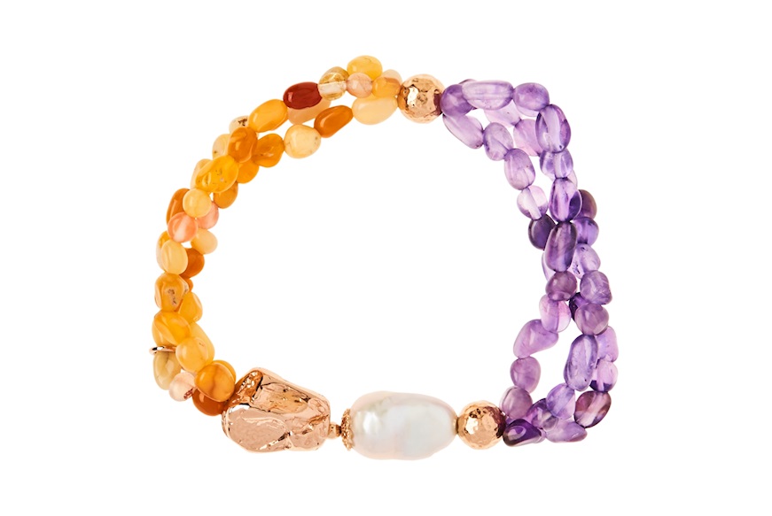 Bracelet silver rosé with amethyst, aragonite and pearls Luisa della Salda