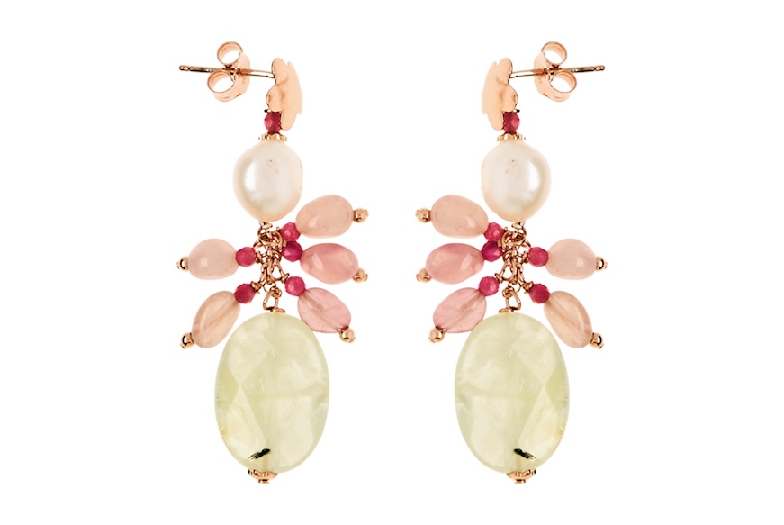 Earrings silver rosé with prenite, rose quartz and pearls Luisa della Salda