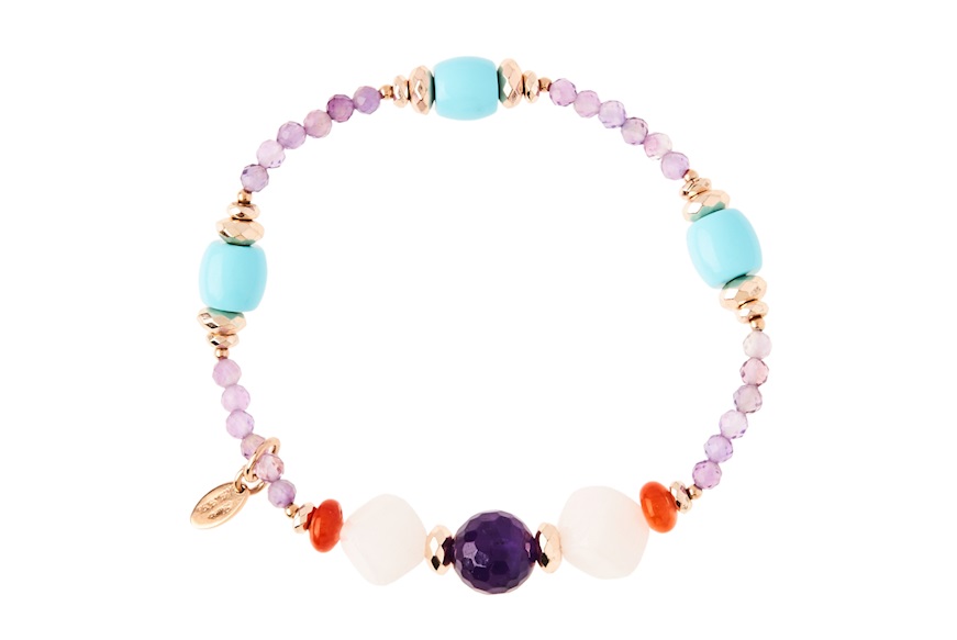 Bracelet silver rosé with amethyst, coral and turquoise Luisa della Salda